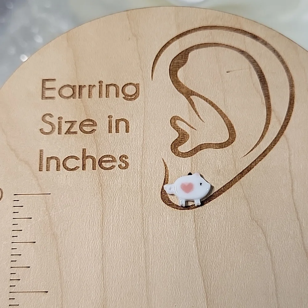 Porcelain Pig Stud Earrings, handmade - Picture 3 of 5